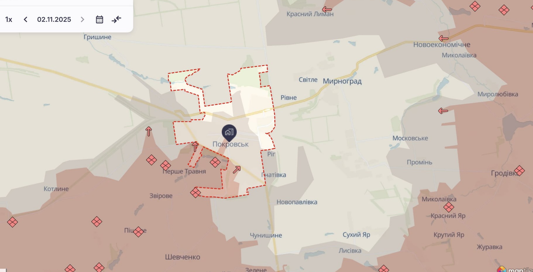 Орієнтовна карта бойових дій станом на 3 листопада / DeepStateMap